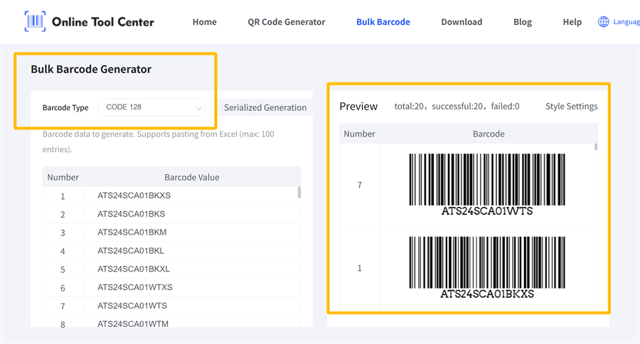 bulk barcode generator 대량 바코드 발전기