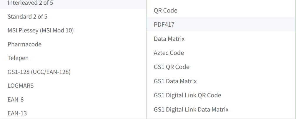 supported 1d 2d barcode formats 지원되는 1d 2d 바코드 형식