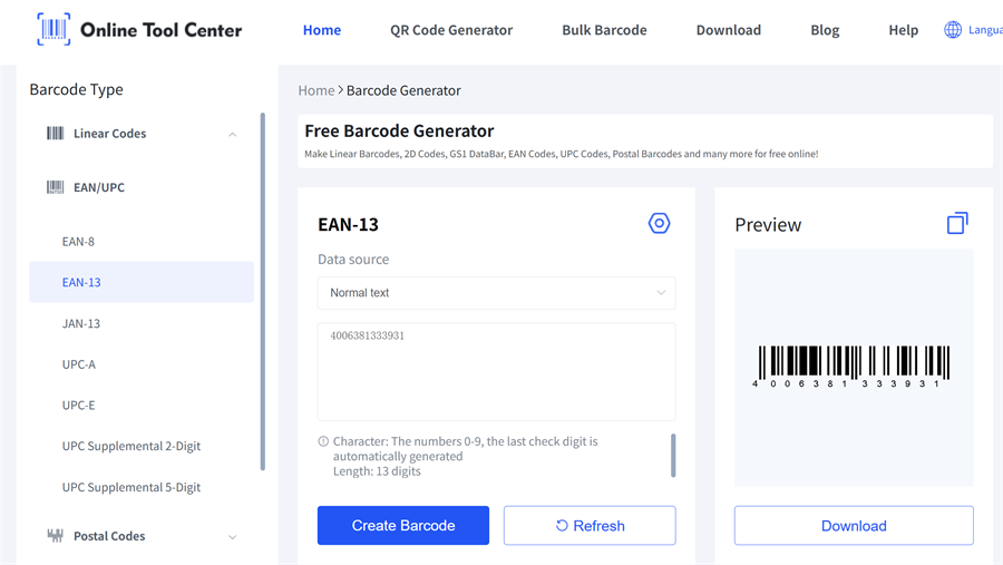 GTIN 13 바코드 생성