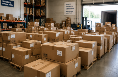 roducts packed in corrugated boxes ready for shipment 선적을 위해 준비되어 있는 물결 상자에 포장된 roducts
